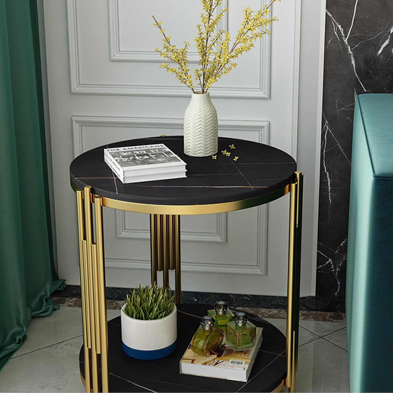 大理石ラウンドサイドテーブルエンドテーブルアクセントゴールド